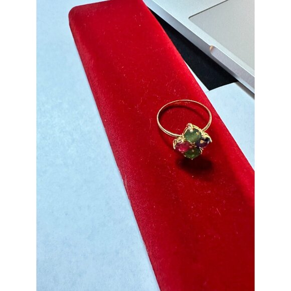 14k Solid Gold Small Cluster Ring, Natural Mix Stones. Sz 7.25, 1.81 Grams - Picture 2 of 4